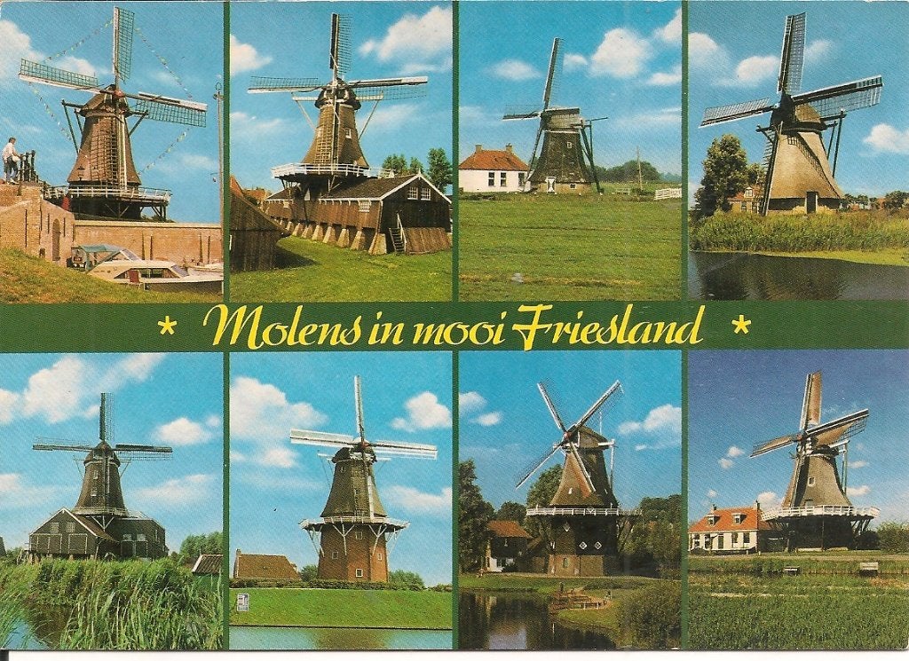 Ansichtkaart Molens in mooi Friesland - 8 molens, Verzamelen, Ophalen of Verzenden, 1980 tot heden, Ongelopen, Friesland