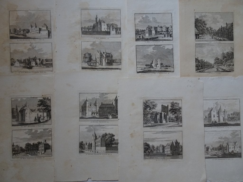 21 dubbelgravures Zeeland, Rijnsburg etc H. Spilman ca. 1750, Antiek en Kunst, Stadsgezicht, Ophalen of Verzenden, Gravure, Origineel