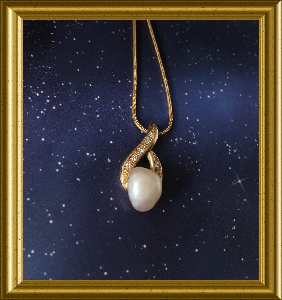 14 karaat gouden hanger (585) parel, briljantjes, ketting, Ophalen of Verzenden, Goud, Hanger