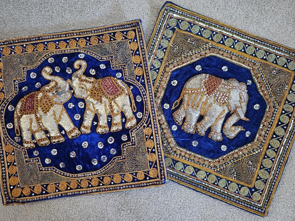 Thaise handgemaakte kussenhoezen / kussenslopen met Olifant, Ophalen of Verzenden, Nieuw, Blauw, Vierkant