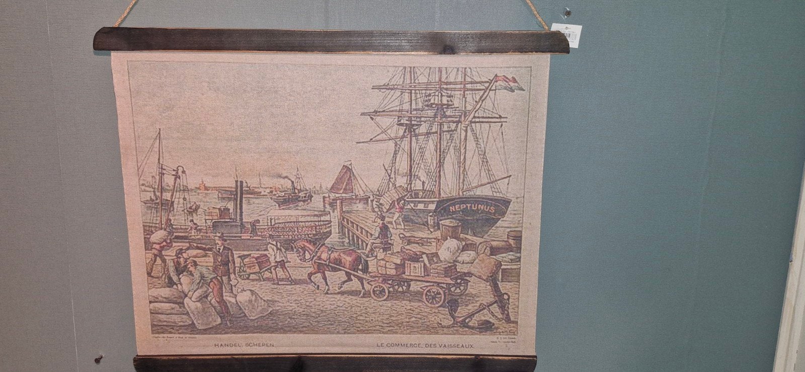Vintage wanddoek 'Neptunus' 60x50cm, Ophalen of Verzenden