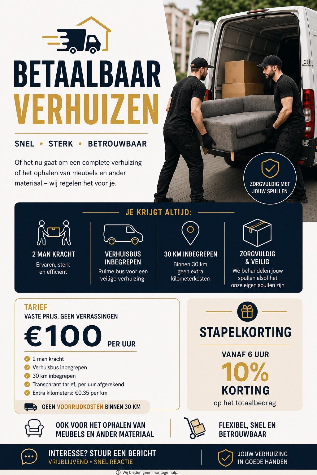 Betaalbaar verhuizen | 2 Verhuizers + Bus |, Verhuizen binnen Nederland