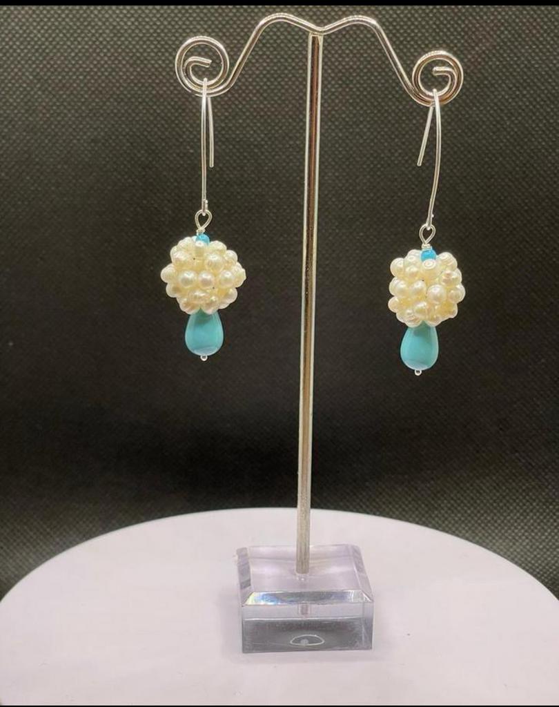 Turquoise Schelp , zoetwater Parel oorbellen 925  Zilver, Ophalen of Verzenden, Nieuw