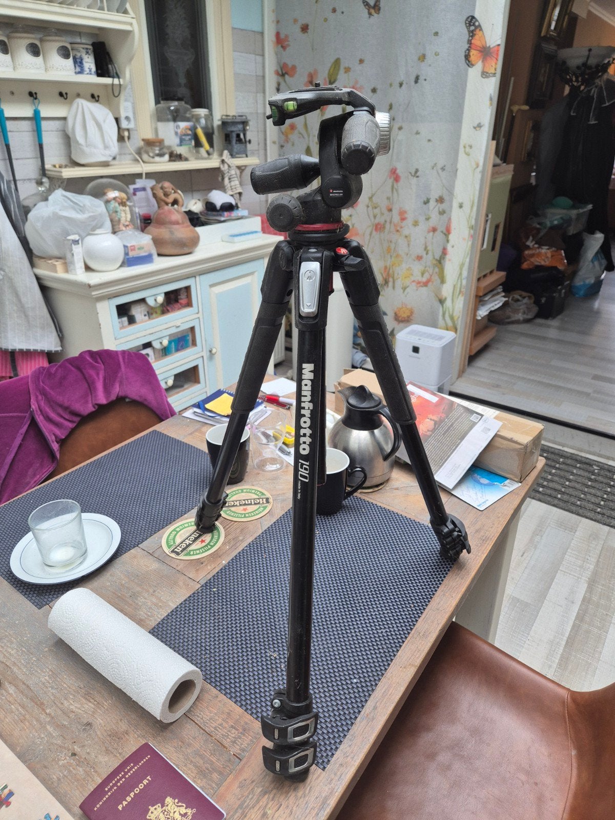 Manfrotto MHXPRO-3W statief met 190XPROB poten, Gebruikt, 150 tot 175 cm, Manfrotto, Met balhoofd