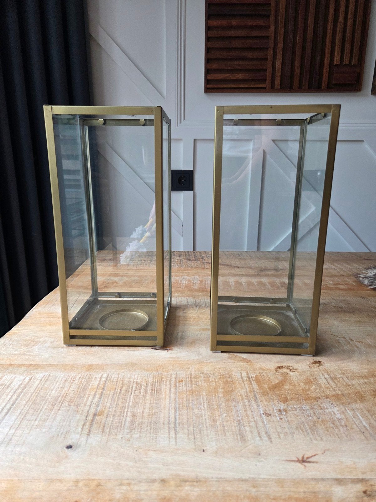 2 glazen kaarsen houder, Kunststof, Ophalen, Zo goed als nieuw