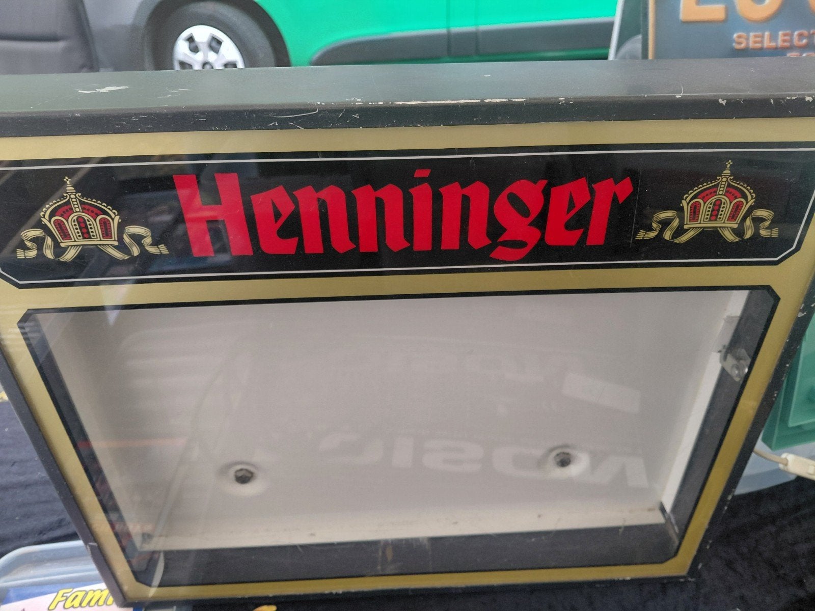 Vintage Henninger Reclamebord - Lichtbak, Ophalen of Verzenden, Gebruikt, Reclamebord, Plaat of Schild, Overige merken