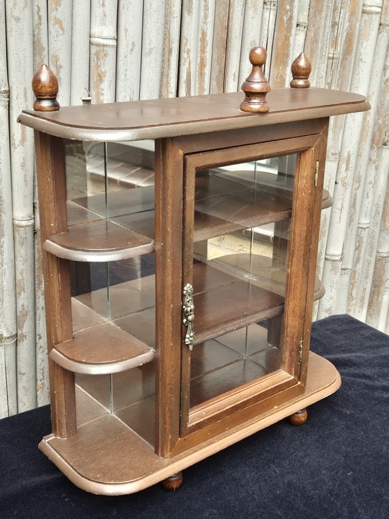 Vintage - Hangkastje - Vitrinekastje - Hout - Spiegelwand -*, Huis en Inrichting, Kasten | Vitrinekasten, VINTAGE      -   KLASSIEK