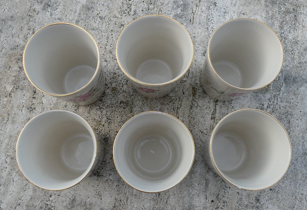 Set van 6 Super Mooie Rozen Bekers met Roos en Roosjes, Overige merken, Klassiek, Nieuw, Aardewerk