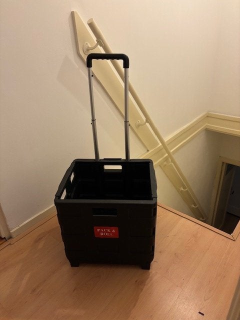 Handige zwarte inklapbare krat met wieltjes en trekstang, Opvouwbaar, 60 cm of meer, Minder dan 35 cm, Minder dan 50 cm