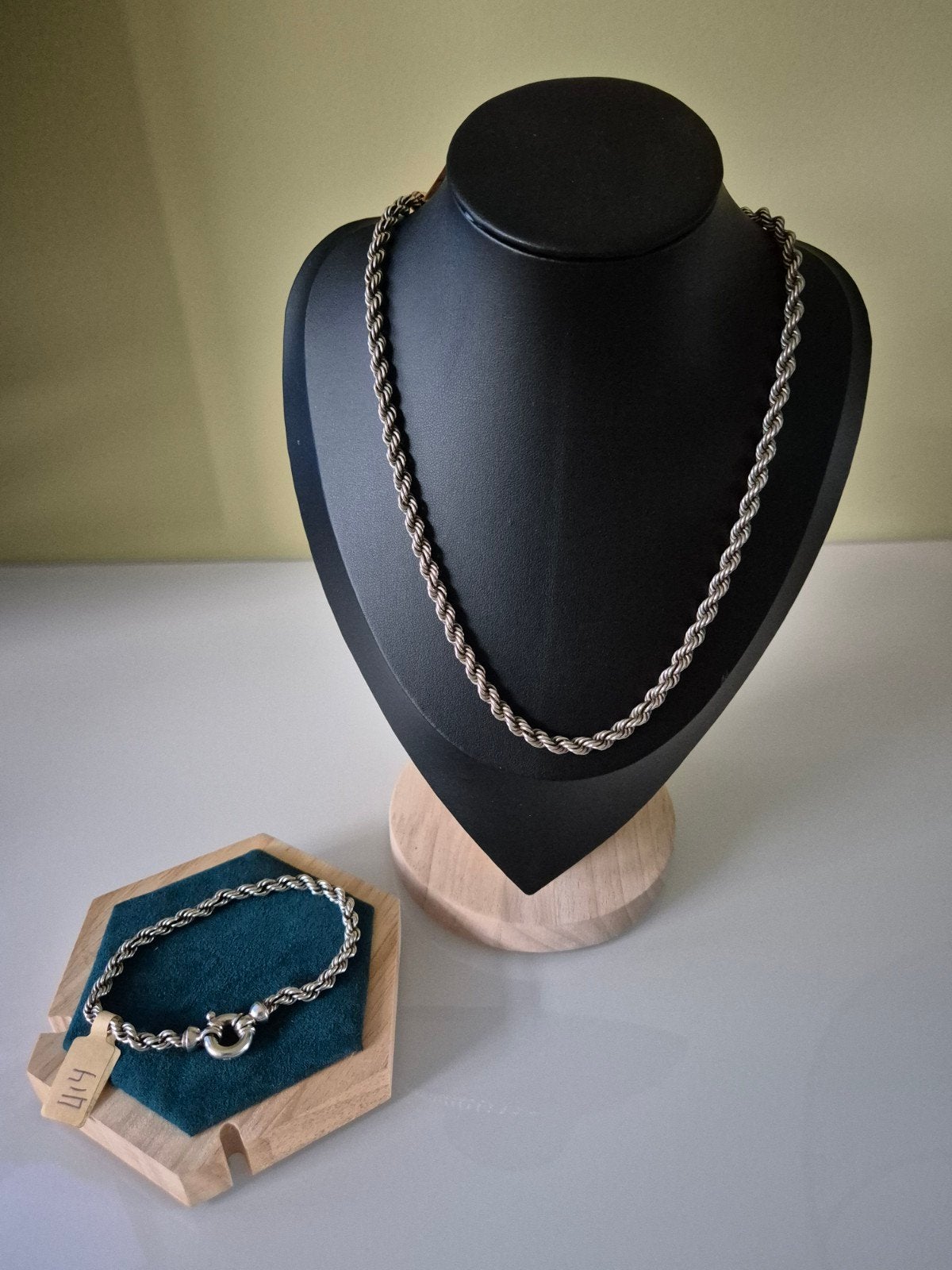 Zilveren rope ketting armband set 414, Sieraden, Tassen en Uiterlijk, Kettingen, Zilver zolder, Ophalen of Verzenden, Zo goed als nieuw