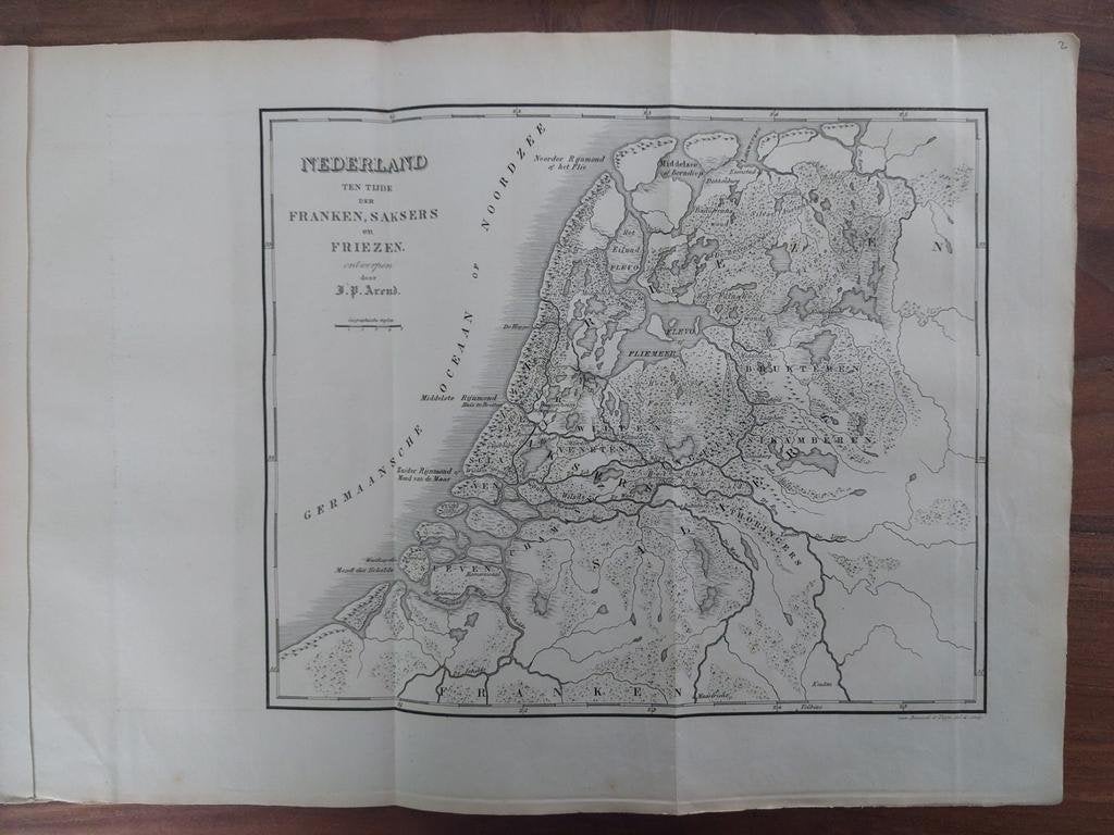 2/ Kaart Nederland middeleeuwen Franken Saskers Friezen 1840, Ophalen of Verzenden