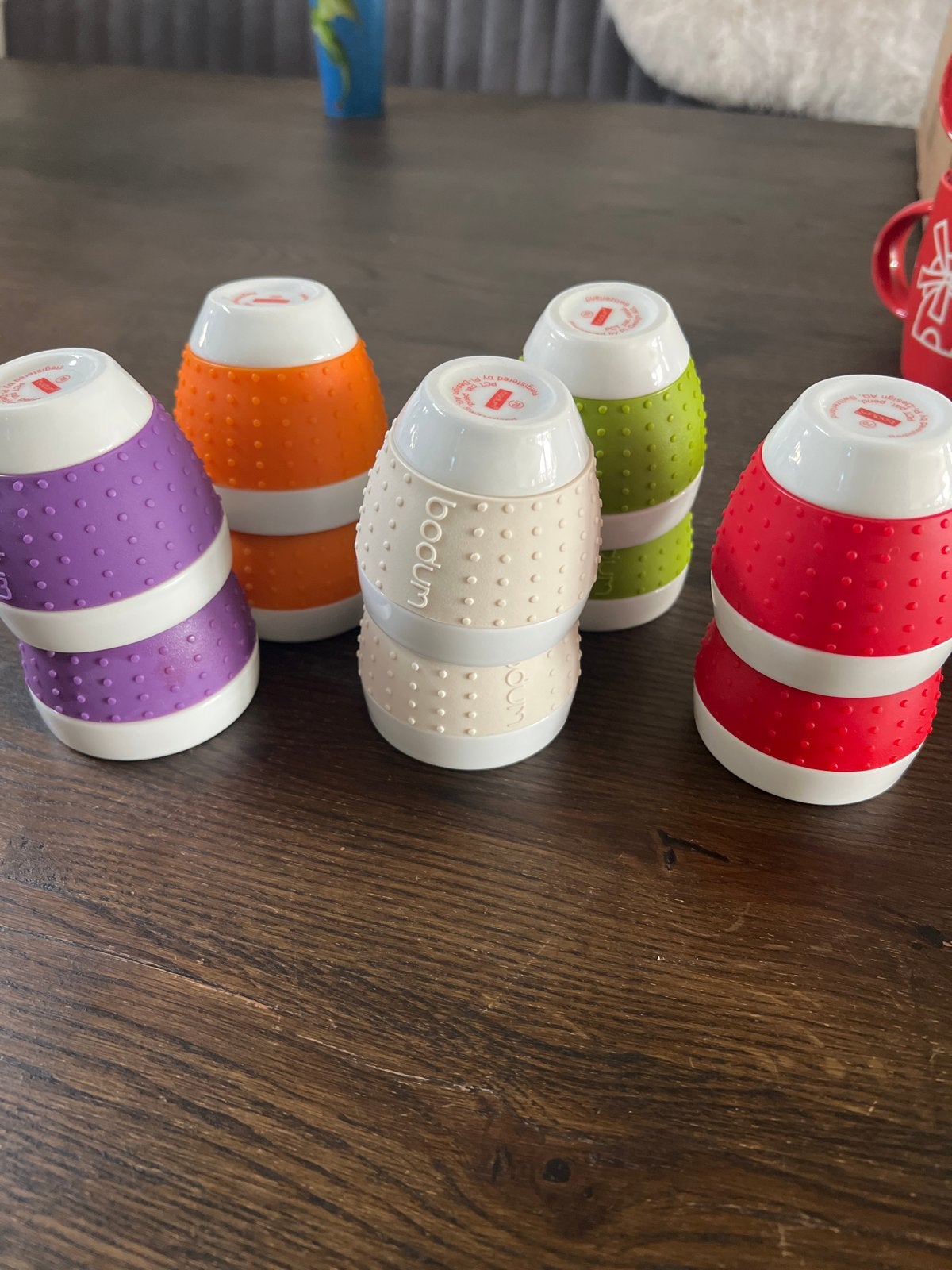 Bodum Espresso Kopjes - 10 stuks in diverse kleuren, Kunststof, Gebruikt, Overige merken, Ophalen of Verzenden