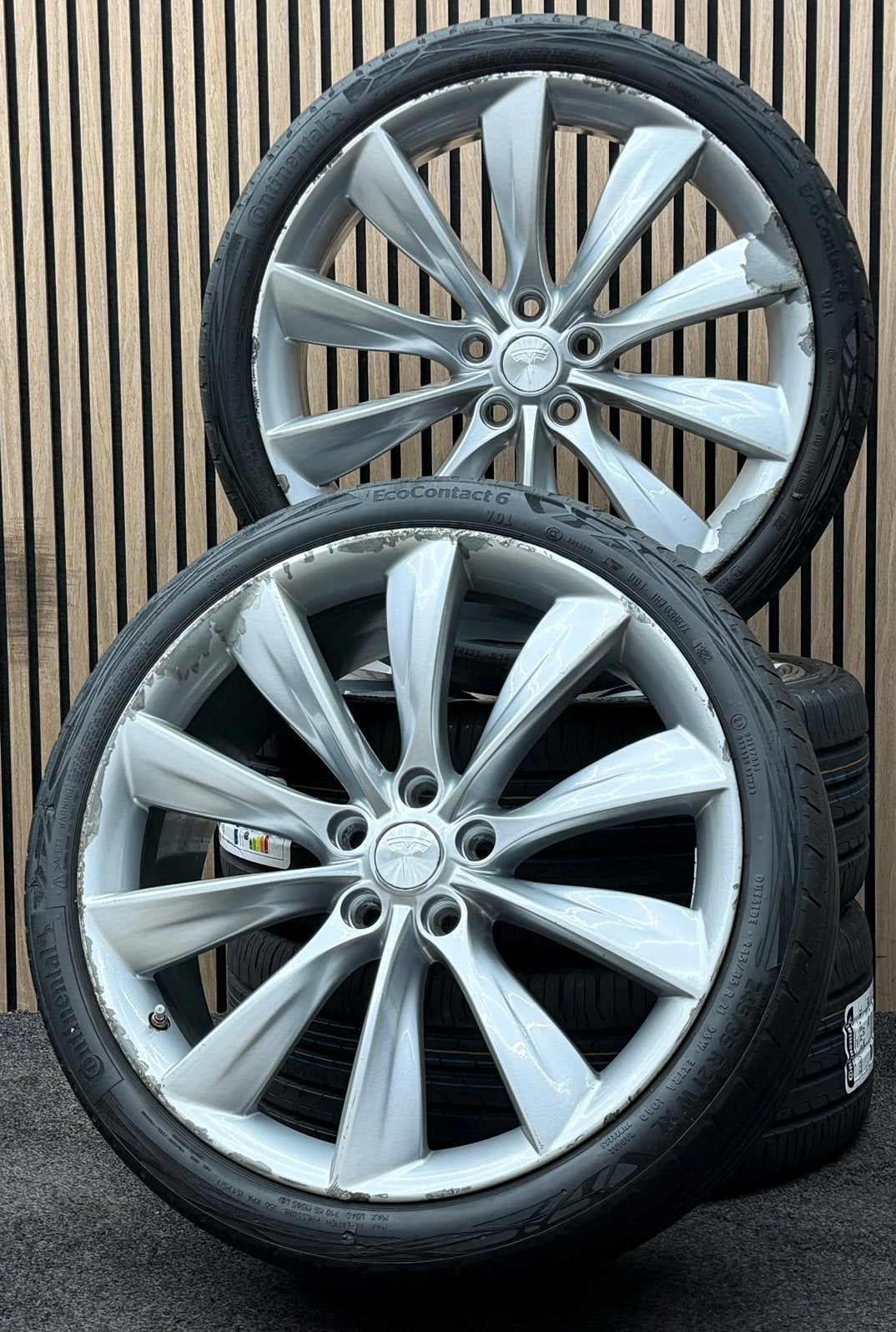 Originele 21 inch Tesla Model S Turbine 5x120 Continental, Ophalen, 245 mm, ., Banden en Velgen