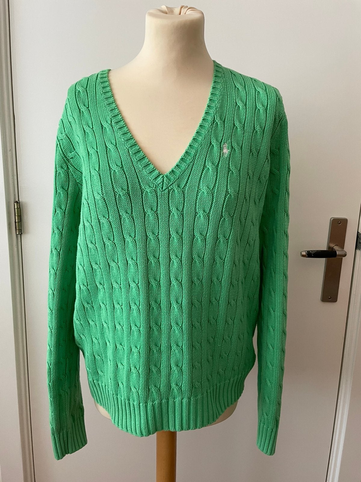 Ralph Lauren trui maat XL 40/42 groen kabeltrui, Kleding | Dames, Ophalen of Verzenden, Zo goed als nieuw, Maat 42/44 (L), Groen