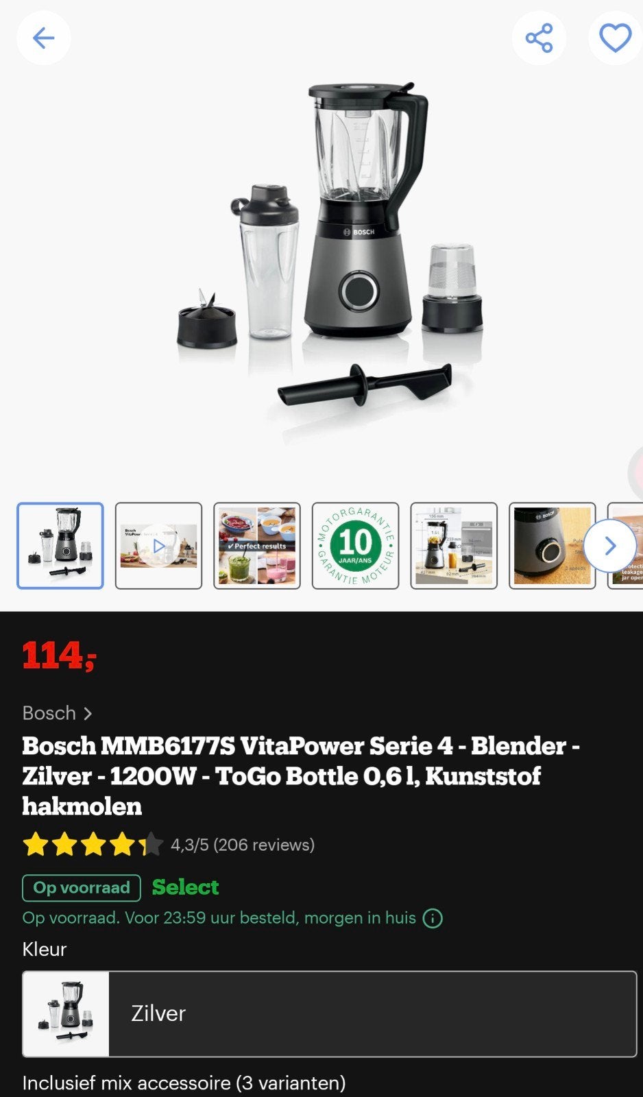 Bosch vita power serie 4 1200W, Ophalen of Verzenden, Gebruikt, Powerblender