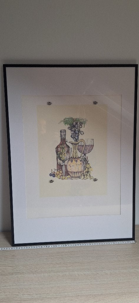 Stilleven met Wijn en Druiven - Gesigneerde Print, Ophalen, Realistisch, Stilleven, Print