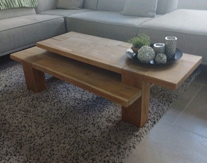Eiken salontafel, Ophalen, Rechthoekig, 100 tot 150 cm, 50 tot 100 cm