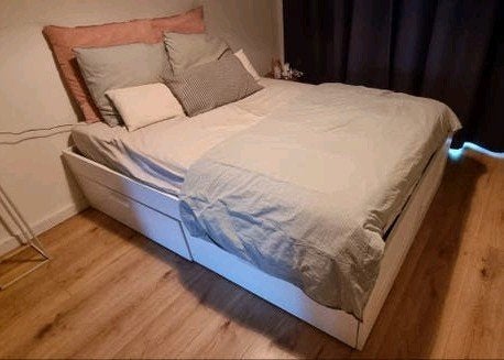 Wit houten bed - 2-Pers - 4 Lades - 200x140cm - Goede staat, Ophalen