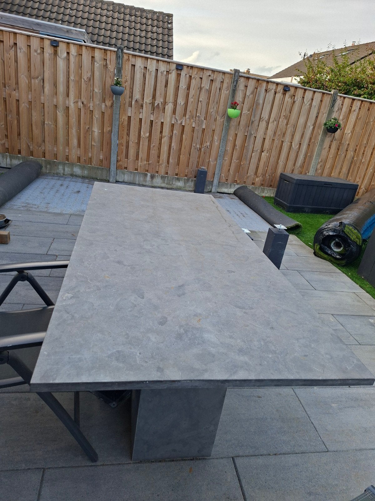 Te koop tuintafel 200cm100cm kleur grijs, Ophalen, Gebruikt, Rechthoekig, Overige materialen