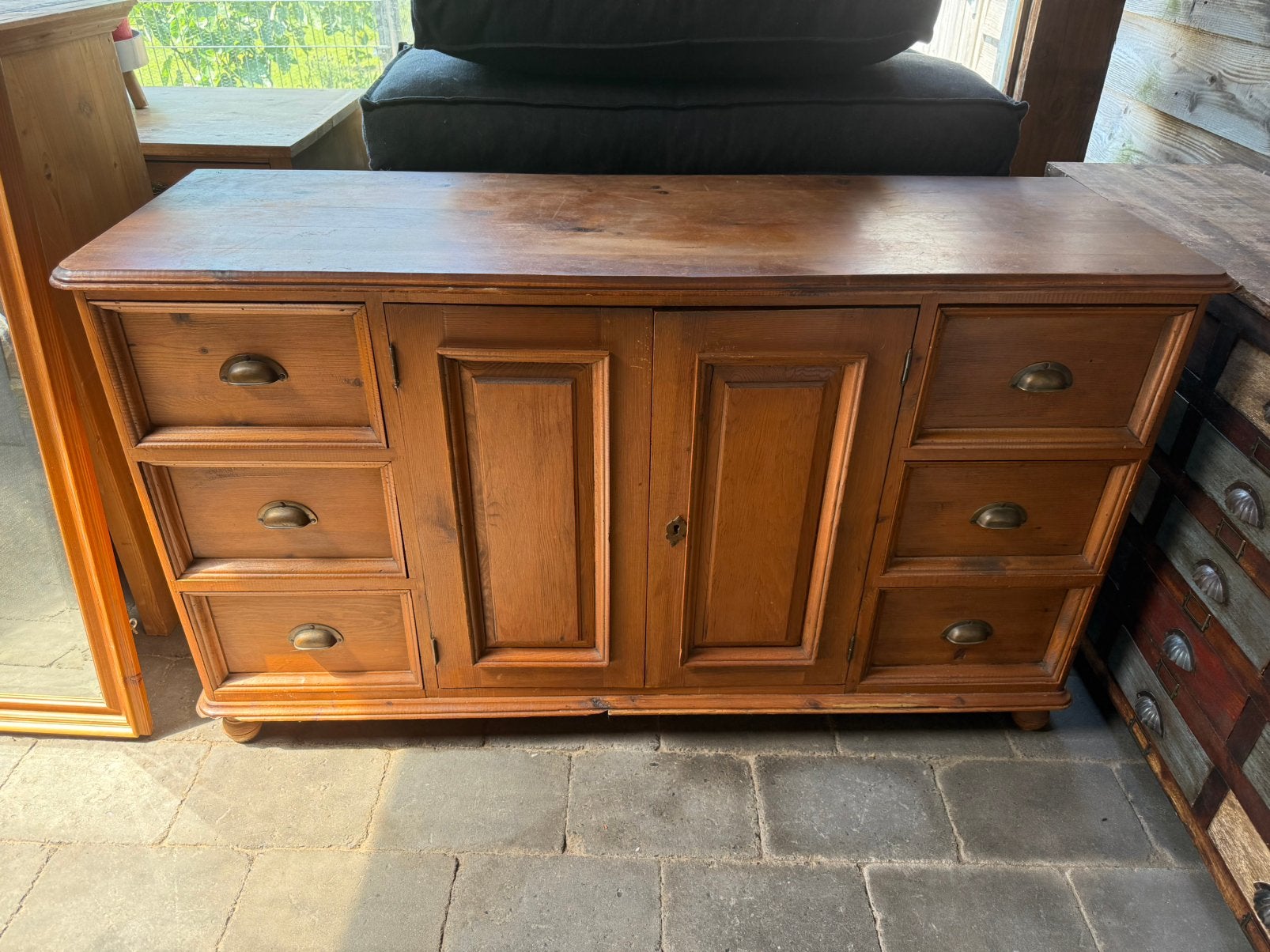 Zware oud geloogd grenen antieke dressoir ladenkast, Huis en Inrichting, Ophalen, Gebruikt, 25 tot 50 cm