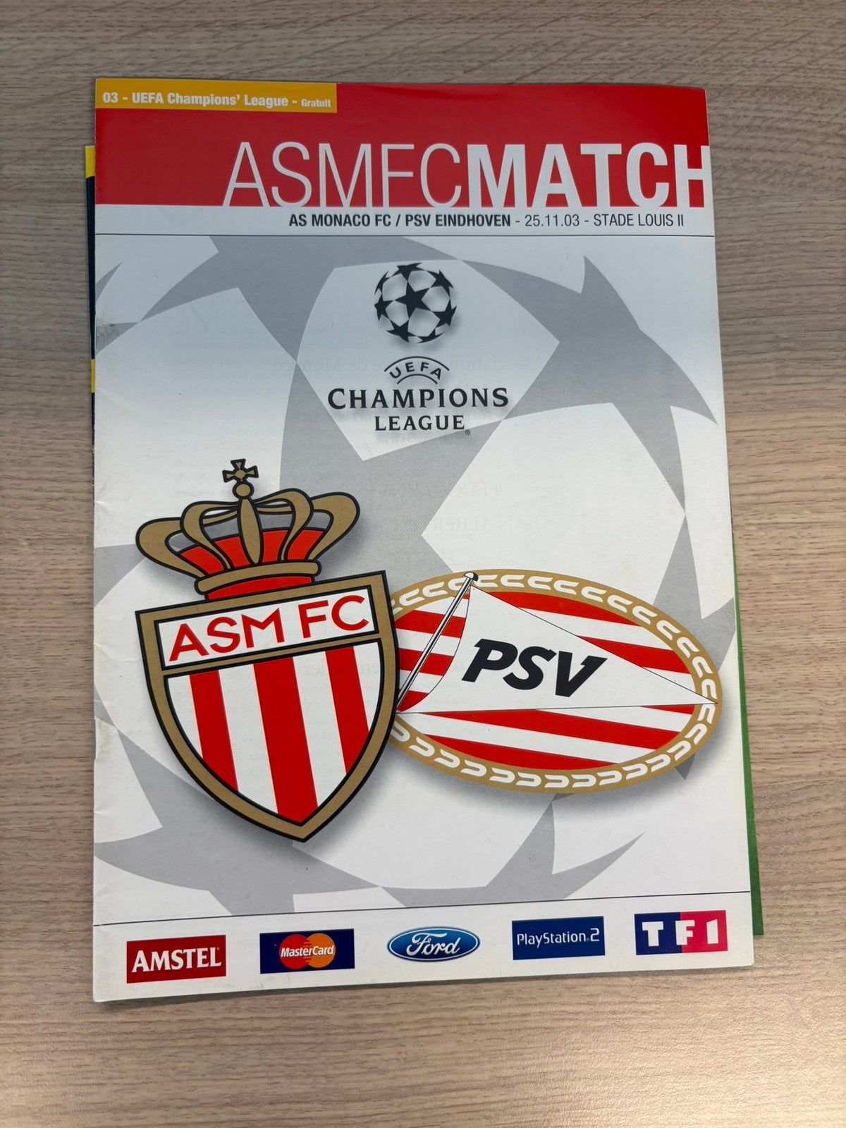 Programmaboekje AS Monaco - PSV Eindhoven, Ophalen of Verzenden, Zo goed als nieuw, PSV, Boek of Tijdschrift