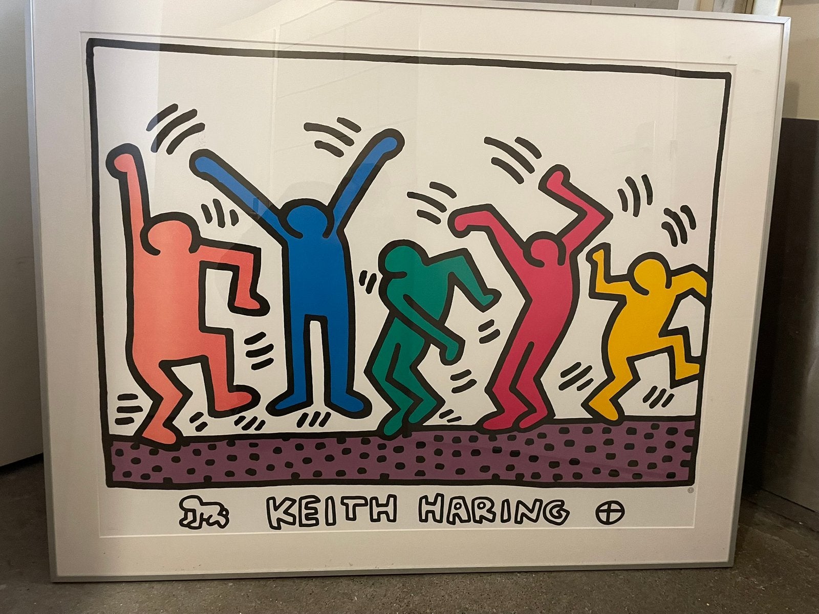 Keith Haring 'Dancing Figures' ingelijste print, Antiek en Kunst, Ophalen
