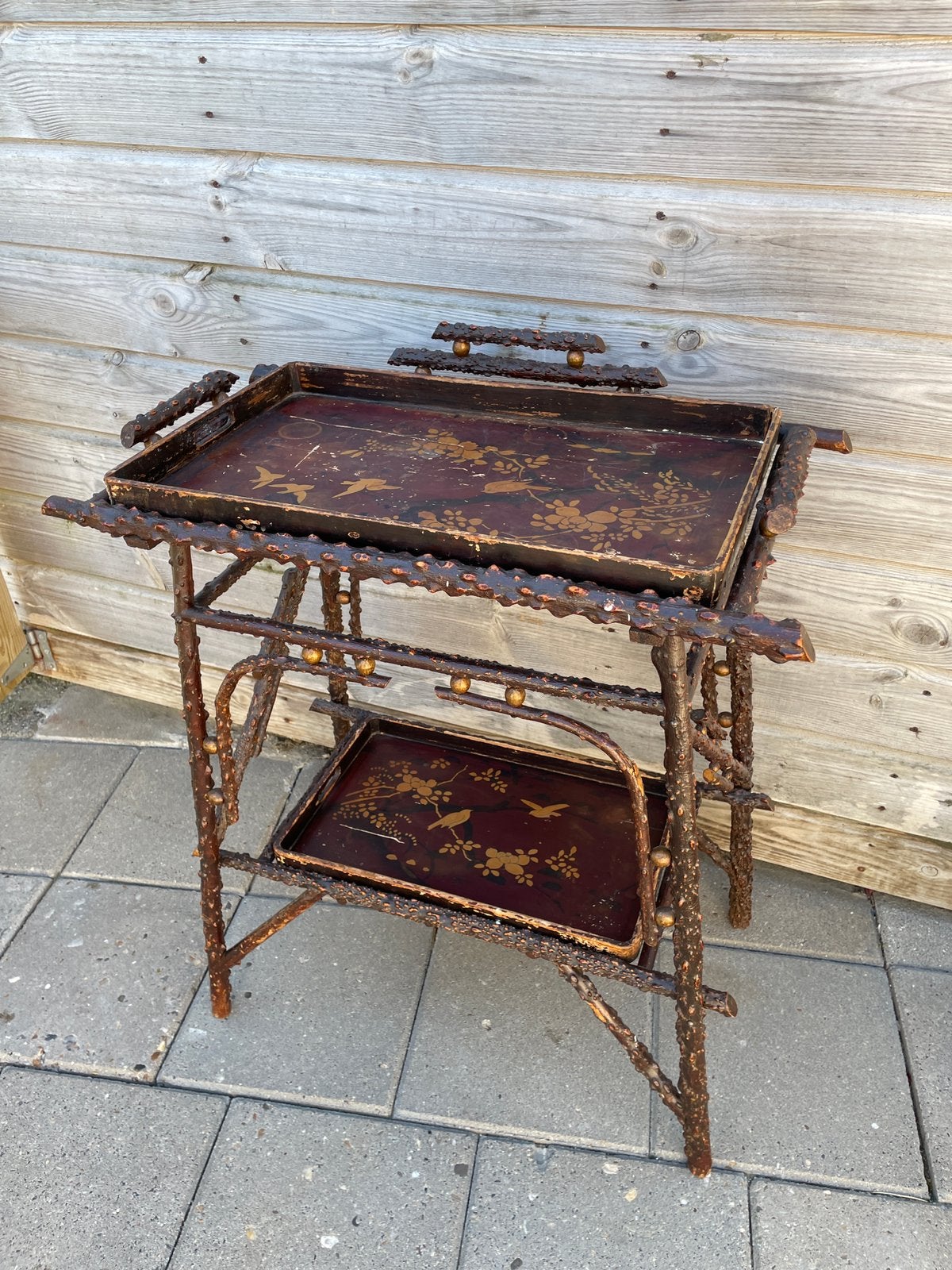 Antieke Butlertray met 2 Chinese Lakwerk Dienbladen, Ophalen