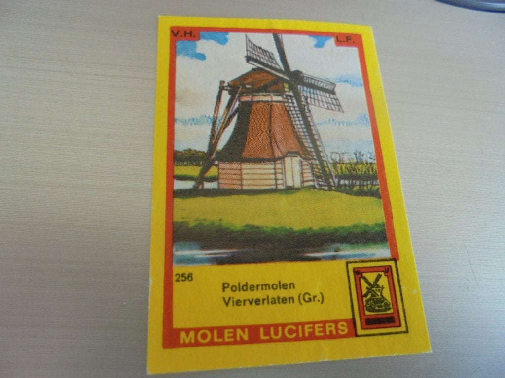 Oud lucifermerk Poldermolen VIERVERLATEN Groningen, Verzamelen, Ophalen of Verzenden, Zo goed als nieuw, Luciferdoosjes of -merken