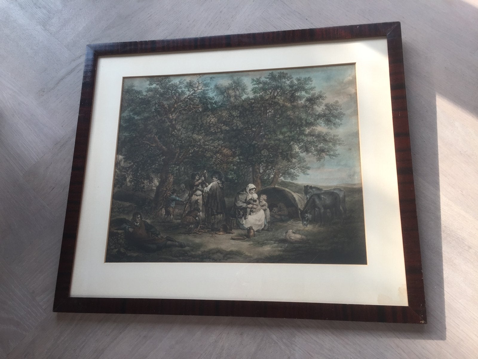Prent met mooie mahoniehouten lijst  50x60, Antiek en Kunst, Kunst | Schilderijen | Klassiek, Ophalen of Verzenden