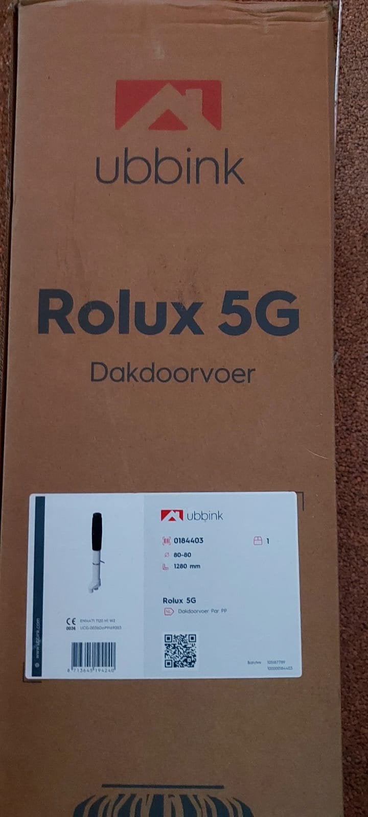 Ubbink Rolux 5G Dakdoorvoer PP 80-125mm 1280mm, Ophalen, Cv-ketel of Combi-ketel, Minder dan 60 cm, Zo goed als nieuw
