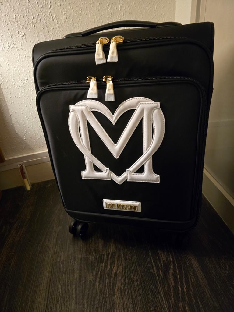 Love Moschino Koffer Zwart met Wit Logo, Ophalen, Nieuw, Zwart, 30 cm of meer