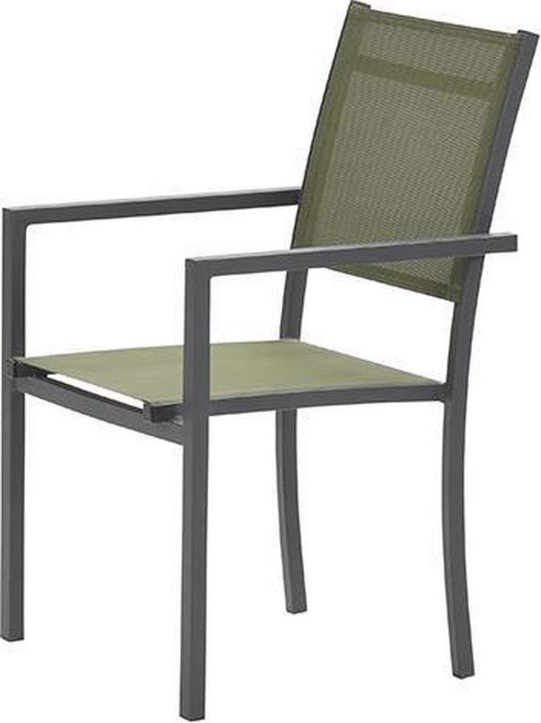 Tuinset van 4 stoelen en tafel met glazen blad als nieuw, Ophalen, 4 zitplaatsen, Gebruikt, Eettafel