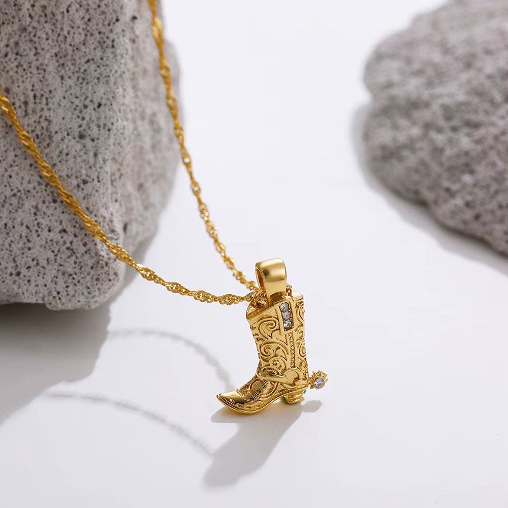 Goudkleurige cowboy laars dames ketting, Sieraden, Tassen en Uiterlijk, Verzenden, Nieuw, Goud, Overige materialen