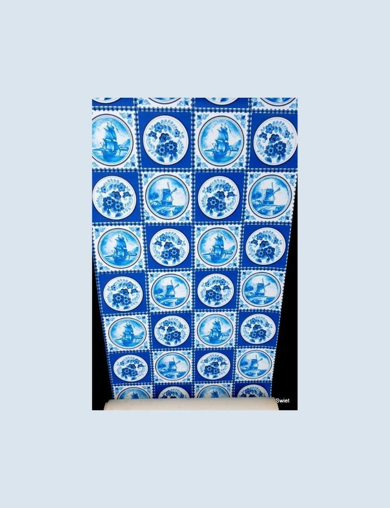 3714 Delftsblauw tegelbehang met schip en molen retro swiet, Ophalen of Verzenden, Blauw