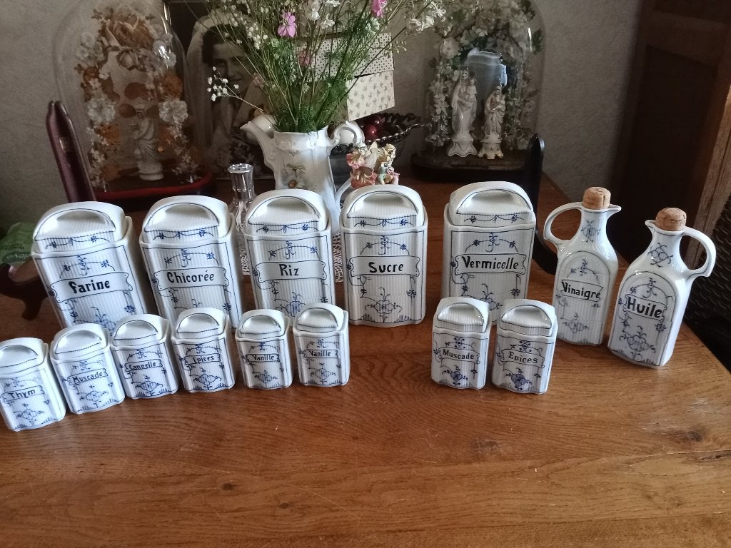 prachtige antieke set aardewerk voorraadpotten saks motief, Ophalen of Verzenden