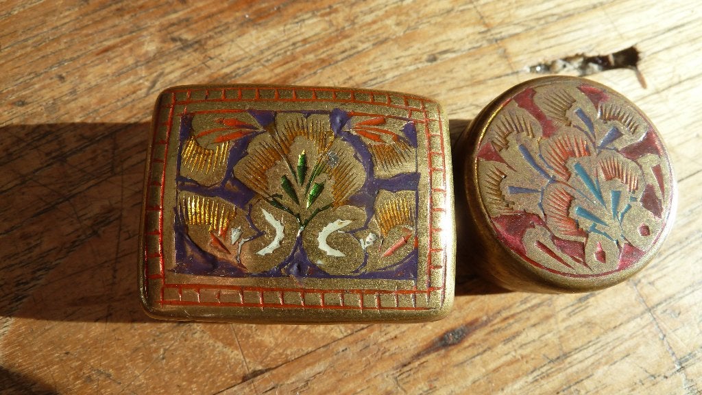 2 antiek koperen pillendoosjes Oosters, Ophalen of Verzenden