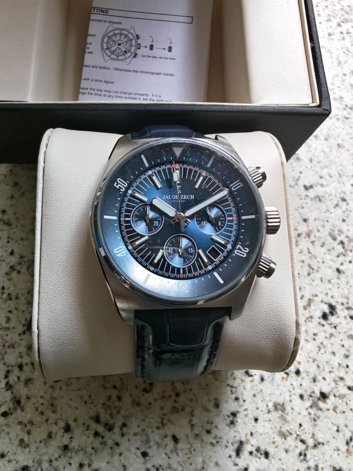 Jacob Zech Vienna herenhorloge nieuw in luxe doos, Overige merken, Leer, Staal, Polshorloge