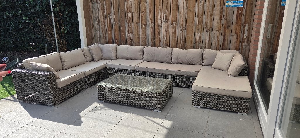 Loungebank Groot Rotan Look Grijs, Tuin en Terras, Tuinsets en Loungesets, Ophalen, Kunststof, Gebruikt, Bank