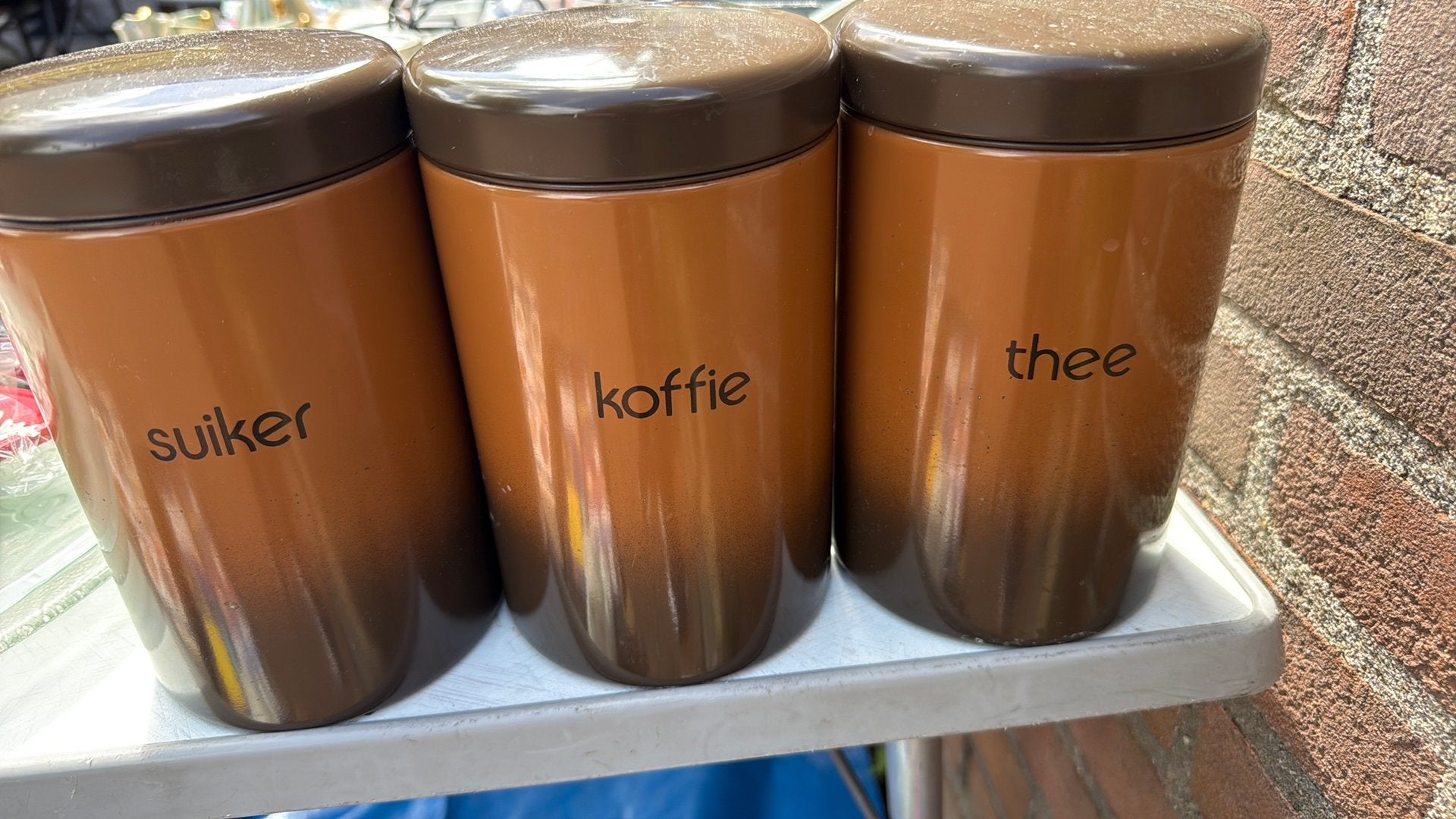 Vintage koffie, thee en suiker opberg bussen, Ophalen, Gebruikt, Koffie