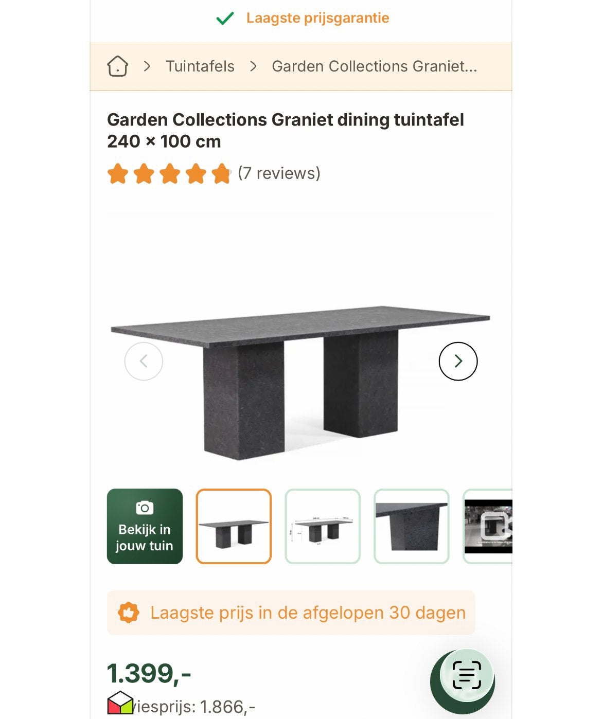 Eettafel (tuintafel) graniet, antraciet, Ophalen, Zo goed als nieuw, Rechthoekig, Overige materialen