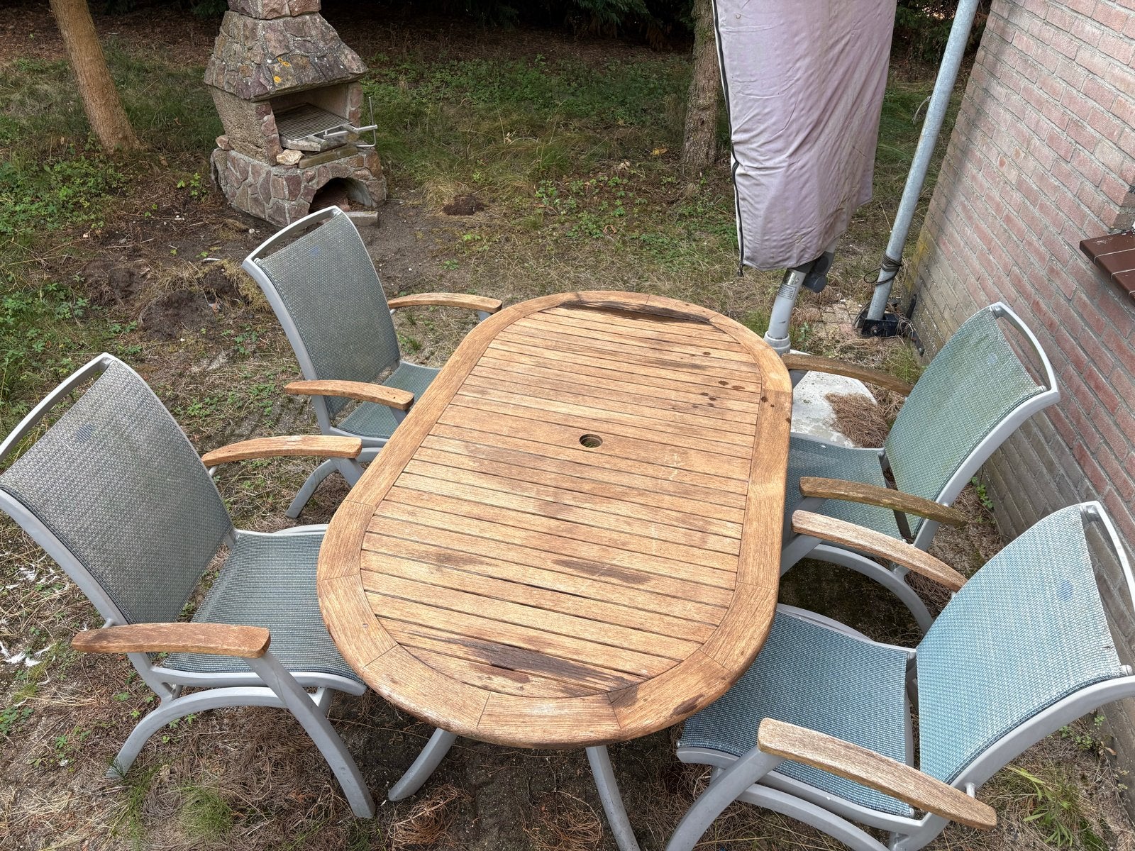 Hartman Tuinset 4 stoelen en houten tafel, Ophalen, 4 zitplaatsen, Gebruikt, Eettafel