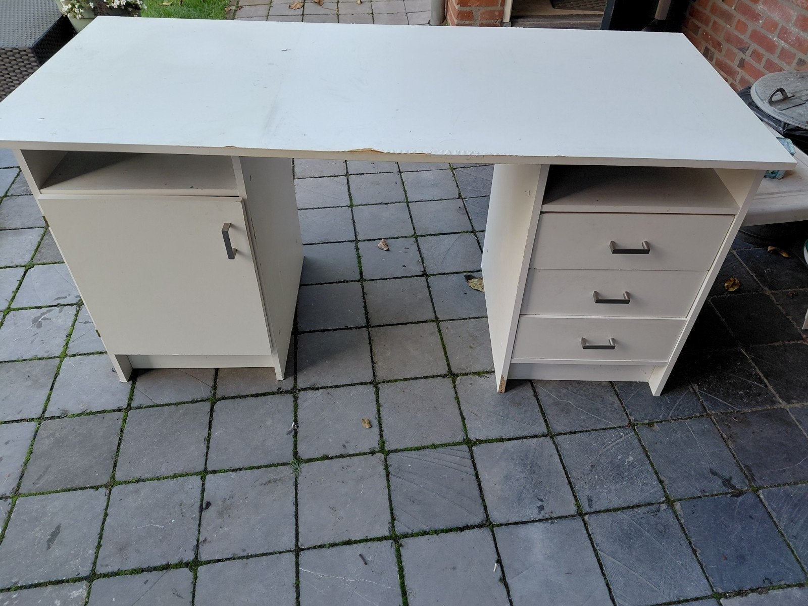 Gebruikt bureau met 3 lades en opbergkast - 140x60x73 cm, Ophalen, Met lades, Gebruikt