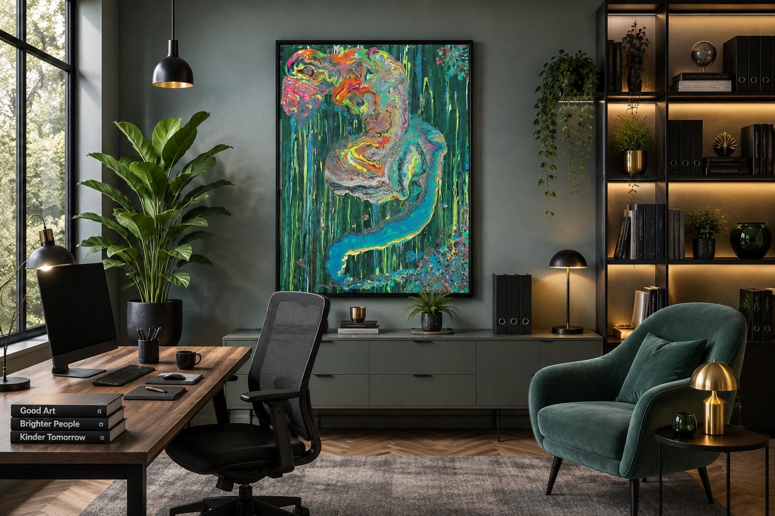 Origineel schilderij van JS-US, afmeting 75cm x 55cm, Antiek en Kunst, Ophalen