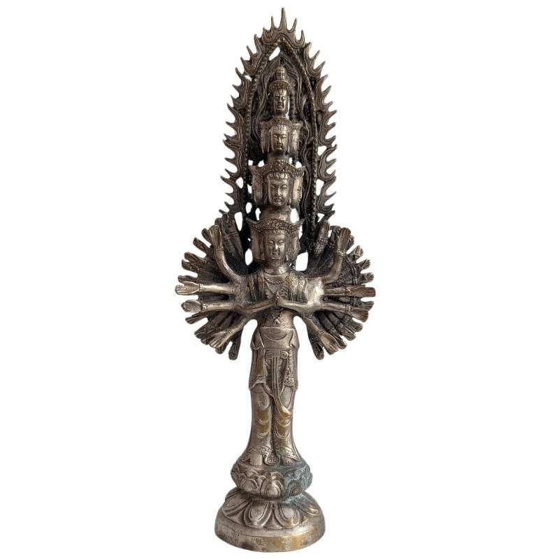 Bronzen Guanyin met Duizend Armen – China, Qing-periode –127, Gebruikt, 36 cm, Ophalen of Verzenden, Zilver