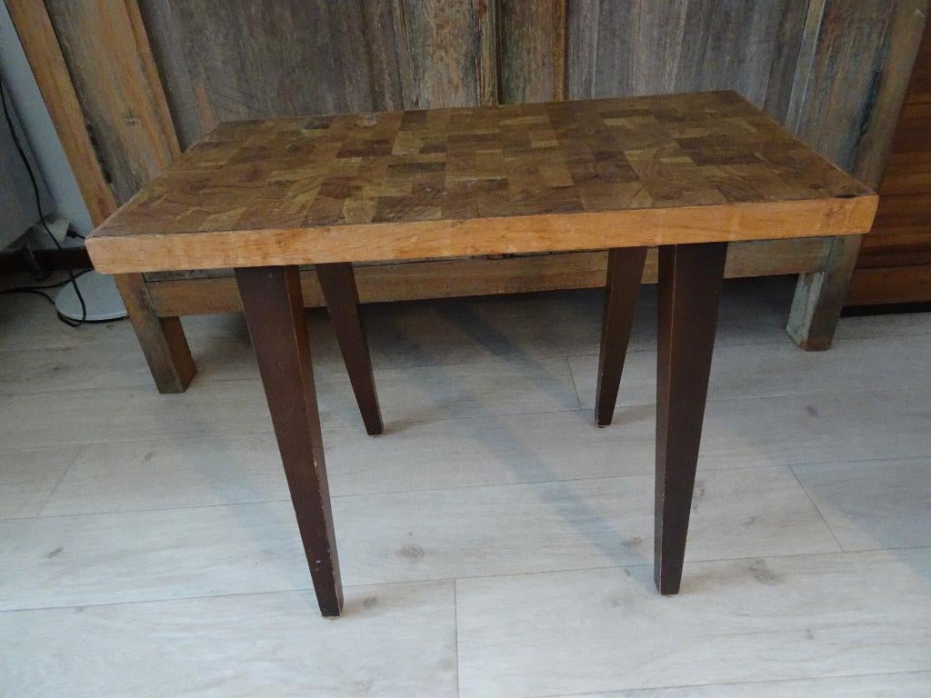 Super leuk vintage retro tafeltje bijzettafel, Gebruikt, 55 tot 75 cm, Rechthoekig, Hout