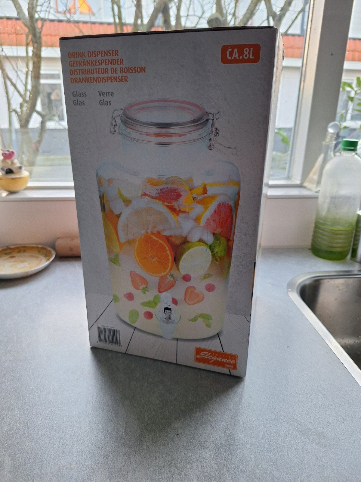 Glazen drankdispenser met tapkraan - 8L, Huis en Inrichting, Keuken | Keukenbenodigdheden, Ophalen, Nieuw, Overige merken, Glas