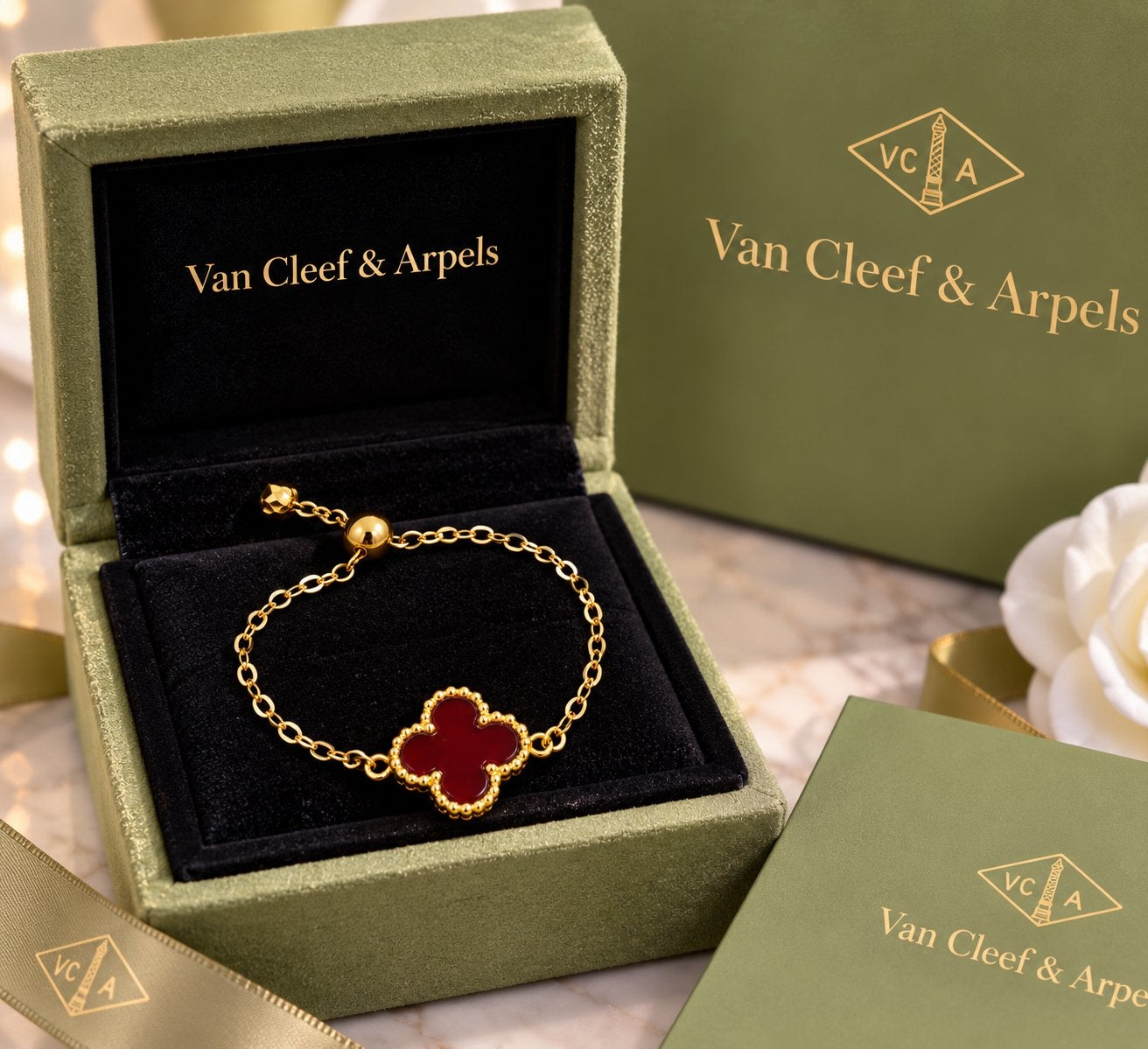 ✨ VCA Inspired Rode Klaver Ring – 18K Goud ✨, Sieraden, Tassen en Uiterlijk, Nieuw, Ophalen of Verzenden, 17 tot 18, Dame