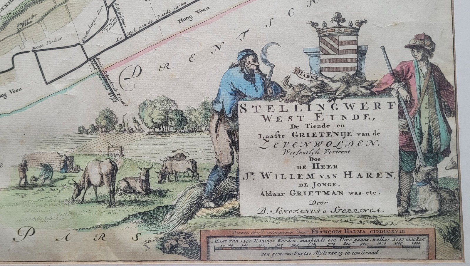 Antieke Kaart Stellingwerf West Einde - 1718, Boeken, Atlassen en Landkaarten, Voor 1800, Landkaart, Nederland, Ophalen