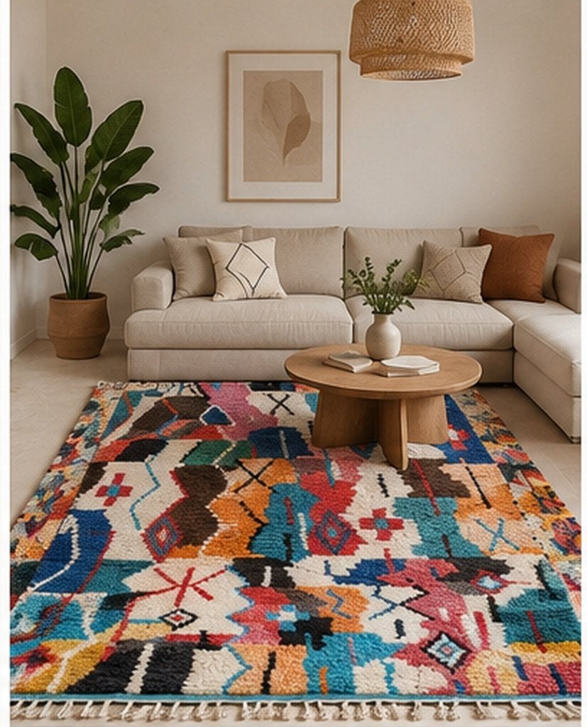 Kleurrijk Marokkaans vloerkleed 150x250 | 100% wol, Zwart, Ophalen of Verzenden, Maroccarpets, Rechthoekig