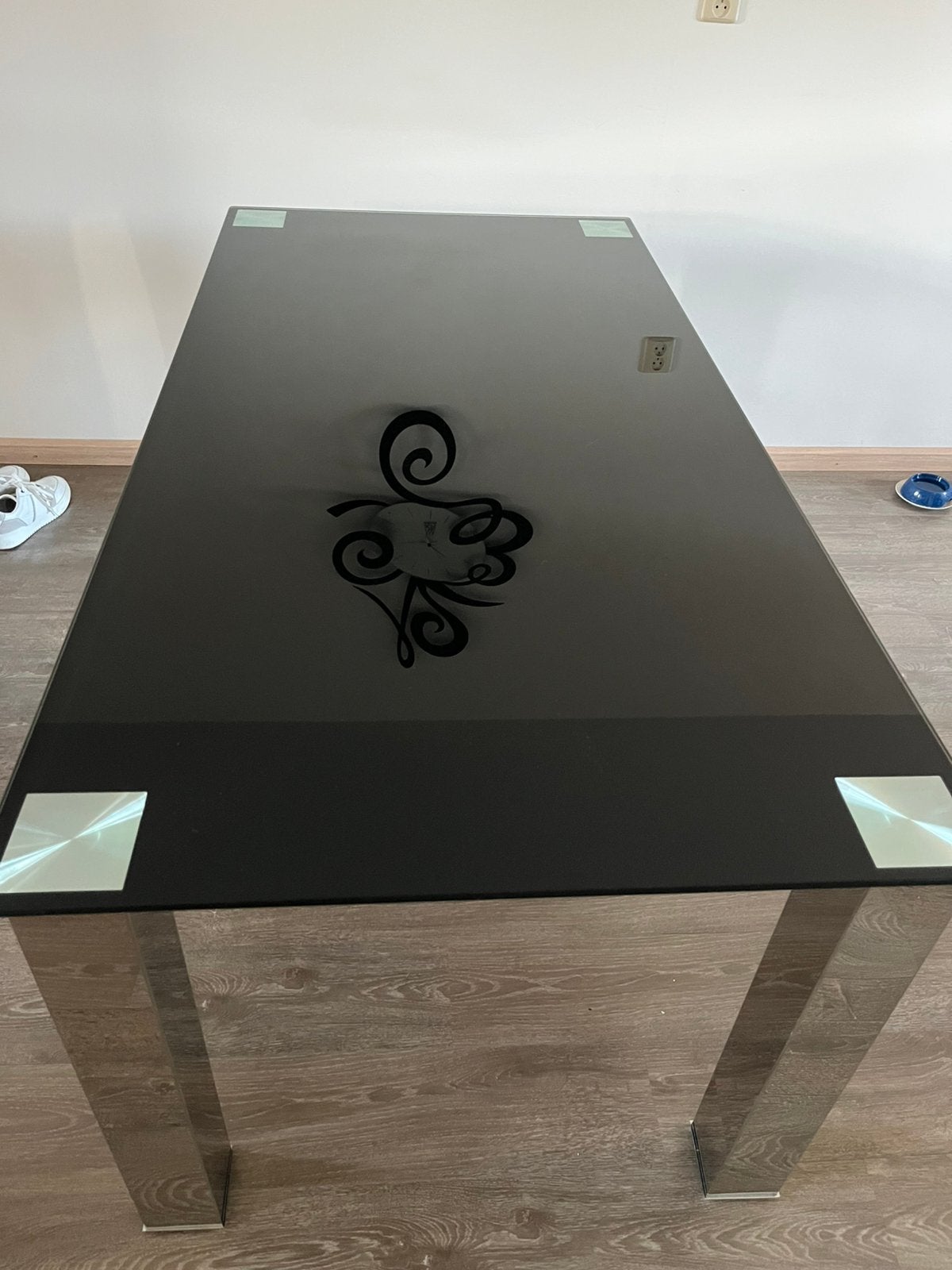 Glazen eet en salontafel, zelfde serie, Ophalen, Gebruikt, 50 tot 100 cm, Vijf personen of meer